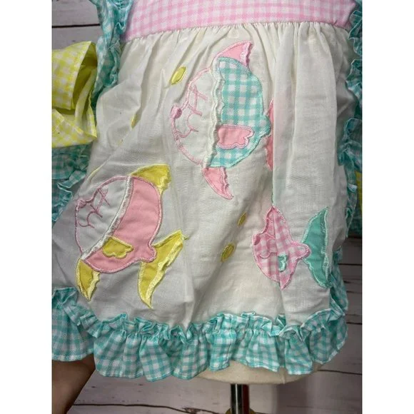 Broadway Kids Aqua Pink Gingham Smock Fish Tie Side Size 18 Months Two Piece Set - Picture 6 of 9